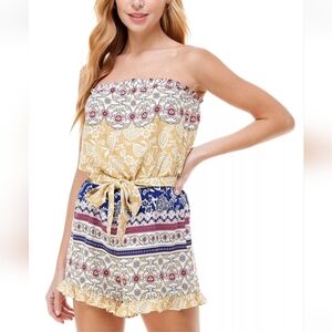 Kingston Grey Floral Strapless Romper with Tie Waist, Junior XXL